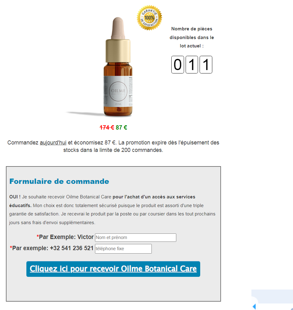 Oilme Botanical Care Prix